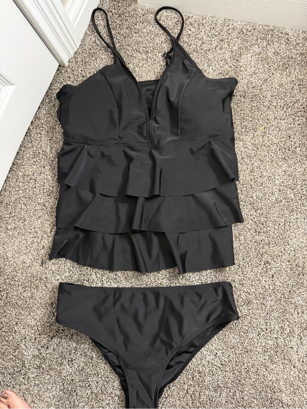 SHEIN Black Ruffled Tankini with Bikini Bottom